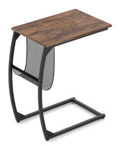 C-Shaped Compact Sofa Side Snack Table for Small Space Living Room-Brown