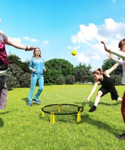 SPORTNOW Spike Ball Set, Mini Beach Games Set with Net, 3 Balls and Ball Pump, Portable with Carrying Bag for Outdoor Team Sports, Yellow