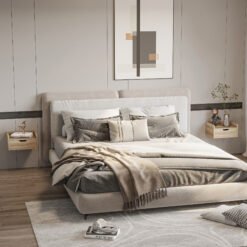 HOMCOM Floating Nightstands Set of 2, Wall Mounted Bedside Table with Drawer for Bedroom, Natural