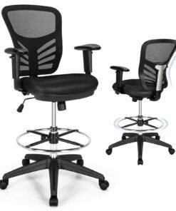 Mesh Drafting Chair with Adjustable Footrest-Black