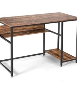 Industrial Computer Workstation Desk with Storage Shelf and CPU Stand-Rustic Brown