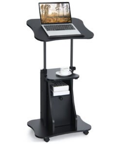 Mobile Laptop Table with Adjustable Height and Storage Cabinet-Black
