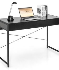 112 x 48 x 76cm Wooden Study Computer Desk with 2 Drawers-Black