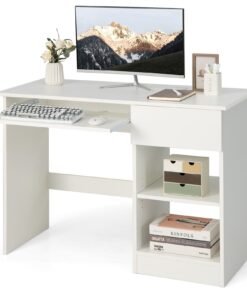 Modern Wooden Office Computer Desk with Keyboard Tray-White