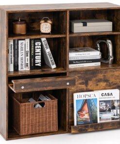 90cm Cube Bookcase with Adjustable Shelves and Pull-Out Shelf-Natural