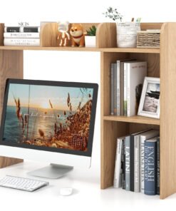 Wooden Desk Bookshelf with 4 Shelves and Open Back Compartment-Natural