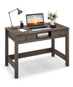 Wooden Computer Desk with Drawers Cubby and Anti-toppling Device-Oak