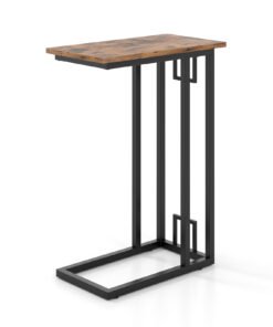 C-Shaped Side Table Compact Sofa Side Table for Small Space-Rustic Brown