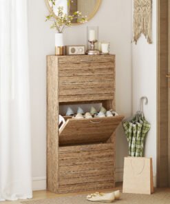 HOMCOM 12-Shoe Flip Drawer Storage Cabinet - Brown Wood-Effect