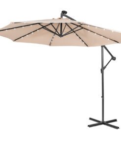 10 ft Cantilever Umbrella with 32 Solar-Powered LED Lights for Backyard Poolside Market-Beige