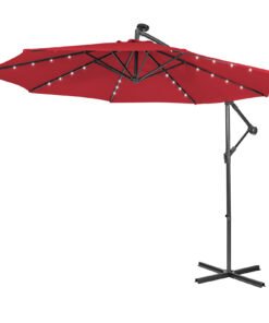 10 ft Cantilever Umbrella with 32 Solar-Powered LED Lights for Backyard Poolside Market-Wine