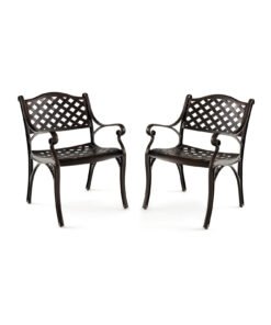 Cast Aluminum Patio Chairs Set of 2 with Armrests and Curved Seats-A