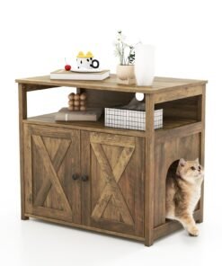 Cat Litter Box Enclosure with Doors and Side Entrance-Oak
