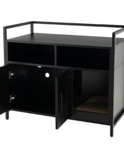 Wooden Cat Litter Box Enclosure with Compartment and Scratching Board-Black