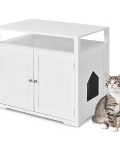 Cat Litter Box Enclosure with Adjustable and Removable Divider-White