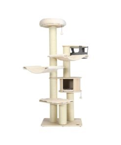 197 cm Multi-level Cat Tree Cat Tower for Play and Rest-Cream White