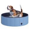 PawHut Dog Paddling Pool, Foldable Dog Pool, Leakproof & Hard Plastic, Portable Pet Bathtub with Non-Slip Base & Drainage Hole, for Indoors, Outdoors, Garden, Patio, 100 x 30 cm, Blue