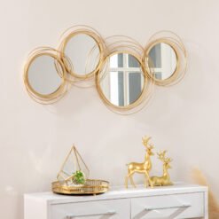 HOMCOM Metal Wall Mirrors, 107cm Modern Decorative Gold Mirror Decor Hanging, Home Wall Sculptures for Living Room Bedroom Dining Room