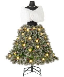 Pre-lit Mannequin Hinged Dress Form Artificial Christmas Tree for Home Office