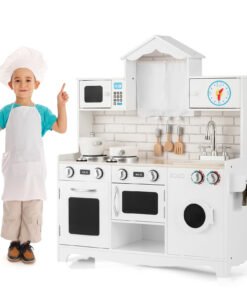 Wooden Pretend Kitchen Toys with Knobs and Open Shelf