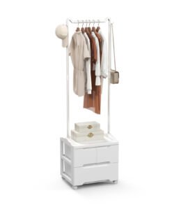 Clothing Rack with Drawers Rolling Garment Rack with Side Hooks-White