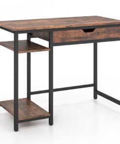 100 CM Industrial Home Office Desk with Drawer and Adjustable Shelf-Rustic Brown