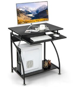 Computer Desk Laptop Table with Keyboard Tray and Storage Shelf-Black