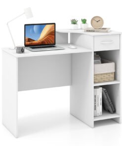 Computer Desk with Drawer Adjustable Shelf and Cable Hole-White