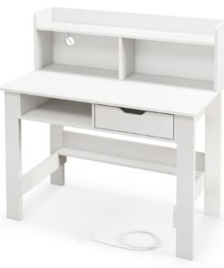 Computer Desk with Power Outlets and USB Port and Type-C-White