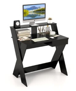 Computer Desk with Storage Drawer and Monitor Stand Riser-Black
