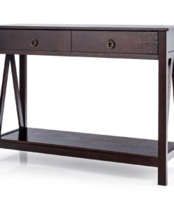 Console Table with Drawers, Storage Shelves and Anti-toppling Device -Dark Brown