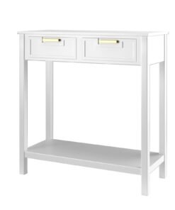 Console Table Sofa Table with 2 Drawers and Bottom Shelf-White