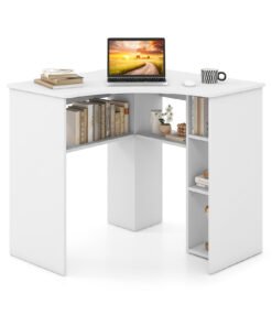 Corner Computer Desk with Storage and Adjustable Shelf-White