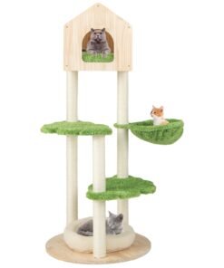 Wooden Cat Tree with Sisal Scratching Posts-Green