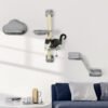 PawHut Three-Piece Wall-Mounted Cat Shelves, with Hammock, Ladder, Platforms, Scratching Post - Grey