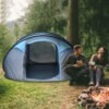 Outsunny 4 Person Pop-up Camping Tent Family Tent with Ground Sheet, 4 Windows and Portable Carry Bag for Beach Outdoor Trip, Sky Blue