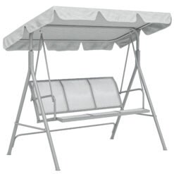Outsunny Metal Garden Swing Chair, 3-Seater Swing Seat, Patio Hammock Bench Canopy Lounger, Light Grey
