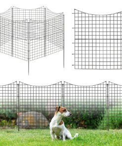 Decorative Garden Fence with 5 Panels and 5 Stakes Outdoor Animal Barrier-Black