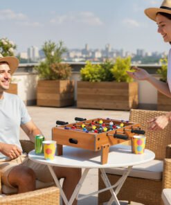 SPORTNOW 20 in Table-top Football Table with Stainless Steel Rods, Compact Foosball Table for Kids and Adults, All-Inclusive Foosball Game Set for Indoor, Nature Wood Finish