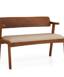 2-Seat Rubber Wood Bench with Padded Seat and Ergonomic Backrest-Walnut