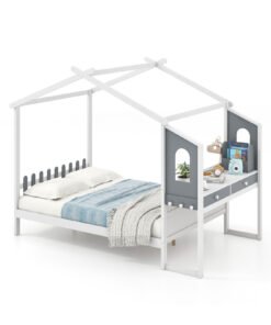 Single/Double House Bed Wood Montessori Bed Frame with Desk-Double Size