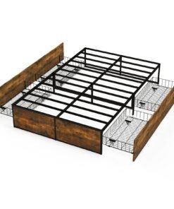 Double Metal Bed Frame with 4 Rolling Underbed Storage Drawers-190 x 120 x 33 cm