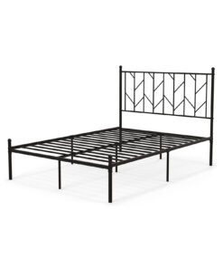 Single/Double Metal Platform Bed Frame with Headboard Black-Double Size