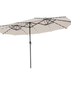 Double-Sided Outdoor Market Umbrella with Hand-Crank Mechanism-Beige
