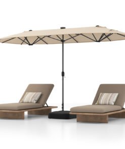 400cm Double-sided Patio Umbrella with Solar Lights-Beige