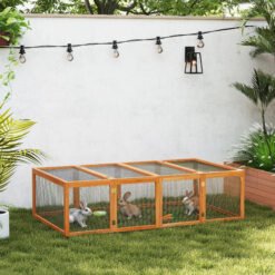 PawHut Wooden Rabbit Hutch Cage 6ft with Wire Mesh, Openable Roof, Play Space for Outdoor, Natural Wood Finish