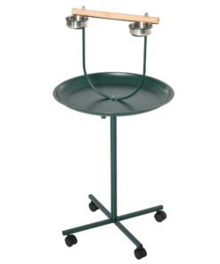 PawHut Bird Perch Stand with Four Wheels, Feeding Bowls, for Small, Medium Birds, Green