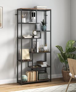 HOMCOM Seven-Tier Geometric Bookcase - Brown/Black