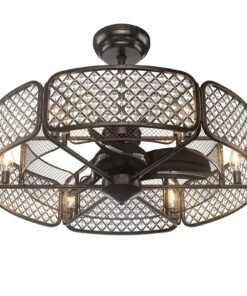 Caged Crystal Ceiling Fan Light with 6 Gear Speeds and 3 Fan Blades-Coffee