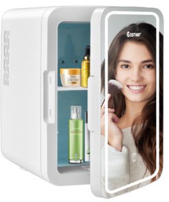 10 L Portable AC/DC Beauty Fridge with LED Mirror-White